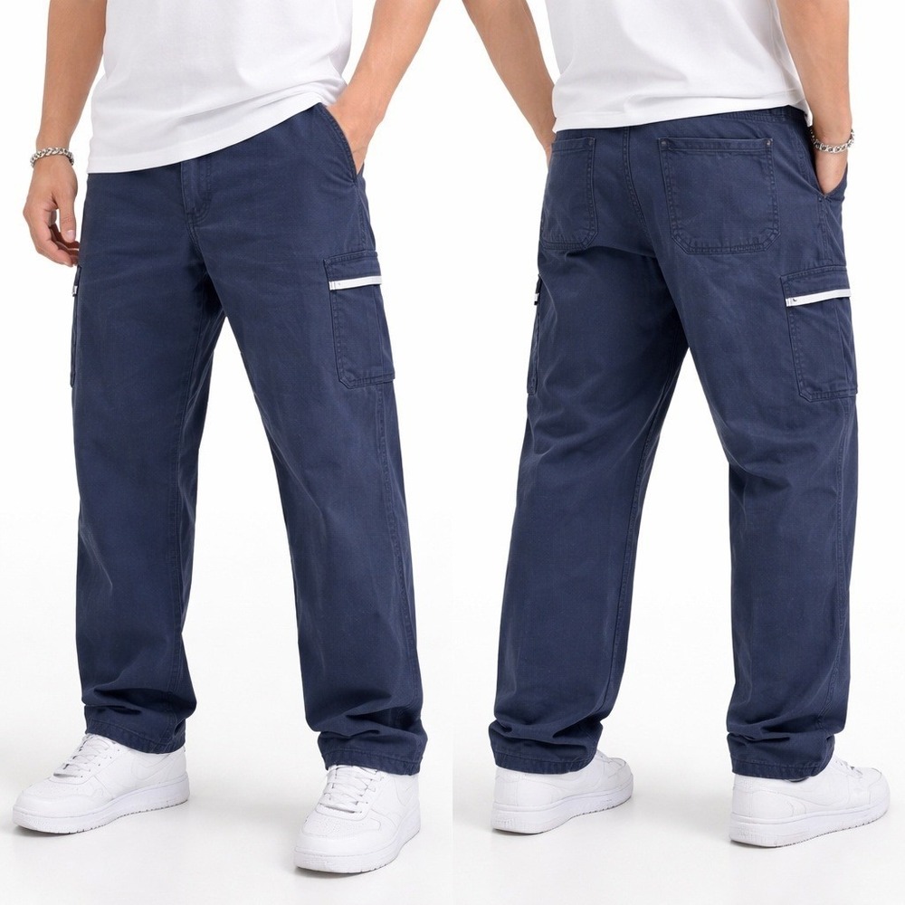Oobe Mens Size 34 x 32 Navy Blue Utility Work Pants Relaxed Cotton Cargo Style
